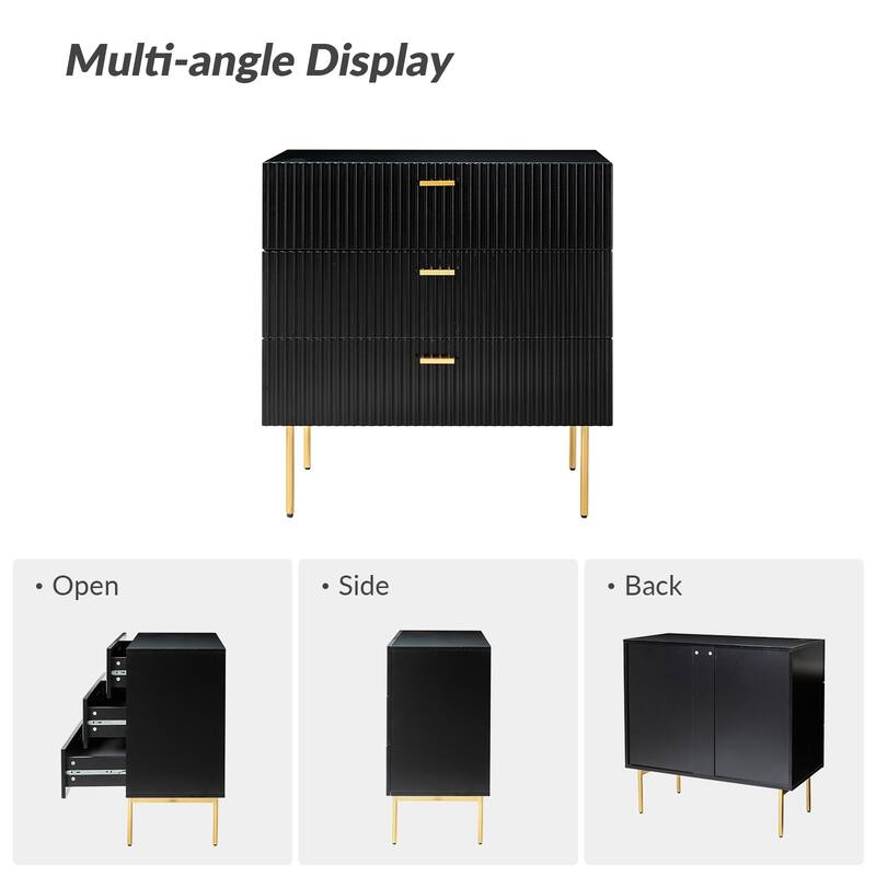 Gilb Modern 3-Drawer Dresser Nightstand with Metal Legs Set of 2 by HULALA HOME