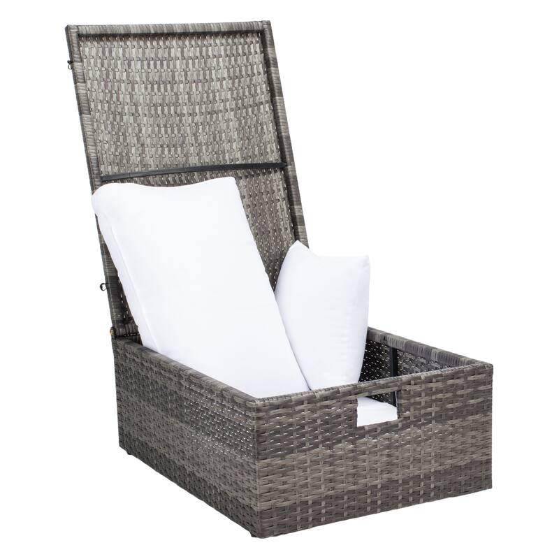 SAFAVIEH Outdoor Algrid Settee with Storage Ottomans (Set of 2) - 29Wx23Dx25H