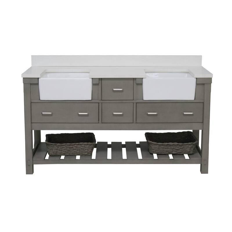 KitchenBathCollection Charlotte 72" Double Farmhouse Vanity with Quartz Top