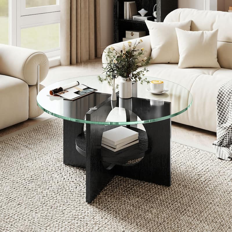 Moasis Round 2-Tier Glass Top Coffee Table