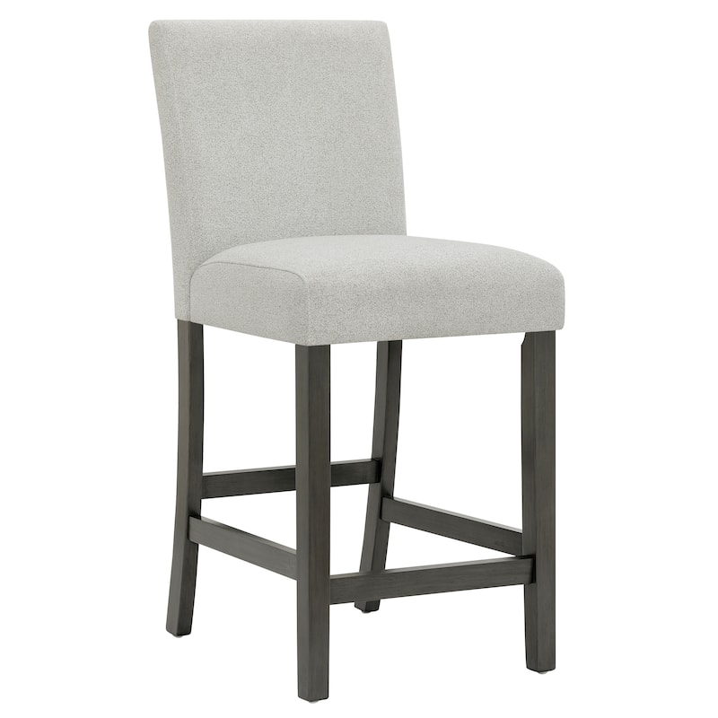 Selena 6-Piece 60" Rectangular Gray Faux Marble Counter Height Dining Set w/Storage Shelf, Light Gray Upholstered Chairs & Bench