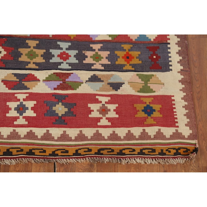 Kilim Qashqai Persian Vintage Rug Handmade Beige Wool Carpet - 4'7"x 7'4"