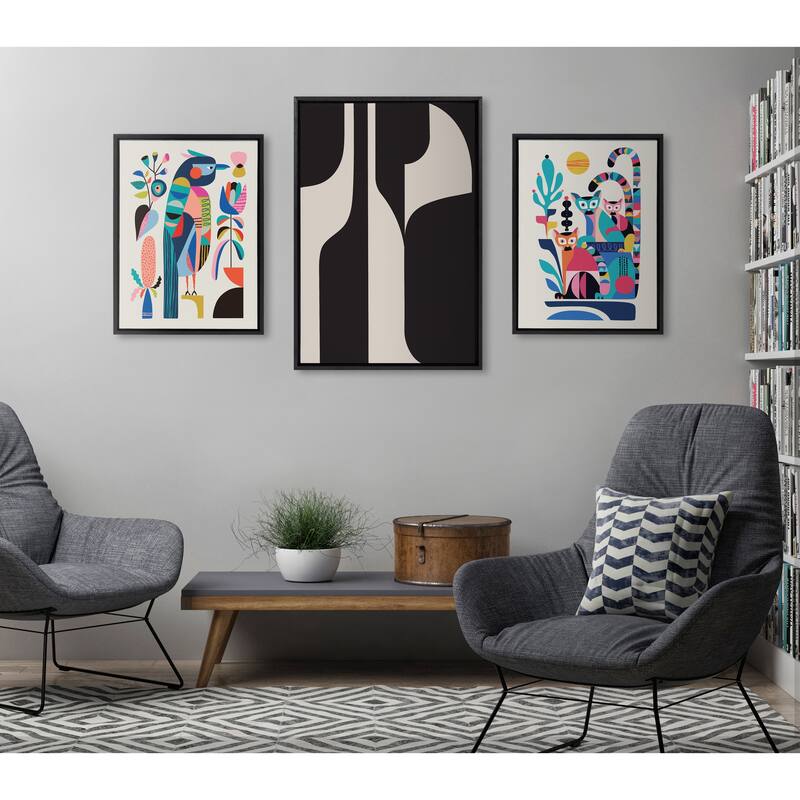 Kate and Laurel Sylvie Eye Catching Sleek Abstract 6 Black and Beige Framed Canvas by The Creative Bunch Studio