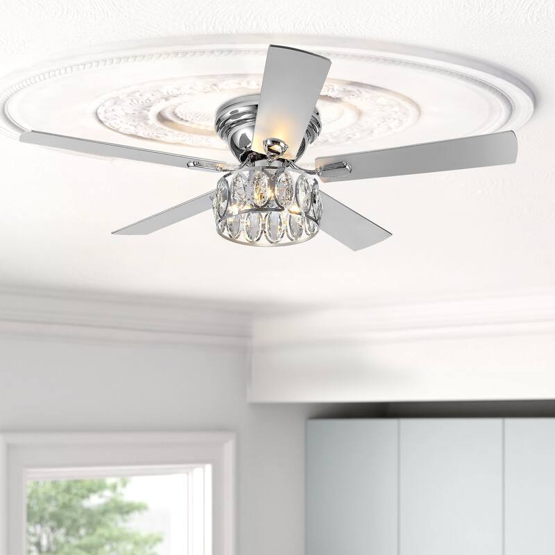 52 inch 5-Blade Flush Mount Crystal Ceiling Fan with Light Remote