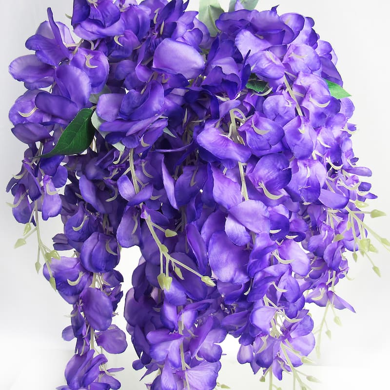 Set of 2 Artificial Hanging Wisteria Flower Stem Bush Bouquet 30in