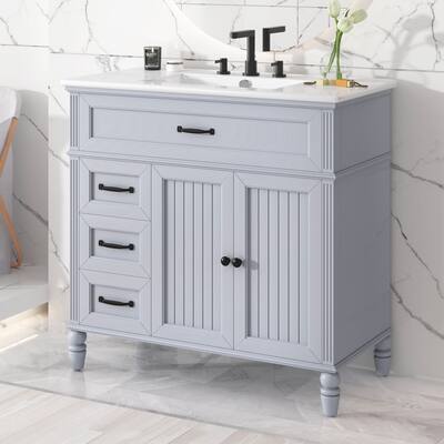 36" Bathroom Vanity with Sink, Bathroom Cabinet with Drawers, Solid Frame and MDF Board, One Package