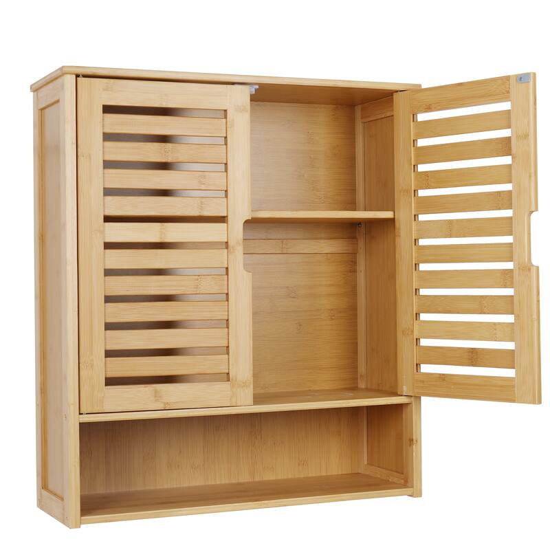 Double Door Wall Cabinet Bathroom Storage Shelf Bamboo