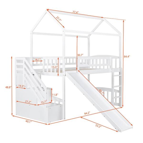 Twin House Roof Loft Bed with Two Drawers and Slide - Bed Bath & Beyond ...
