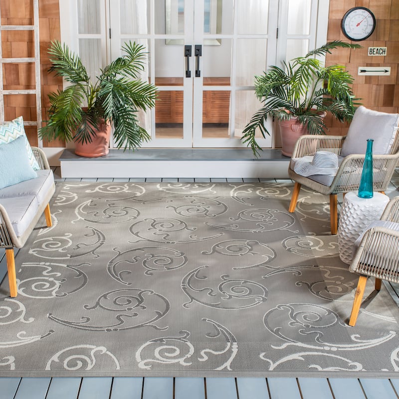 SAFAVIEH Courtyard Orazia Indoor/ Outdoor Waterproof Patio Backyard Rug - 6'7" x 9'6" - Anthracite/Light Grey