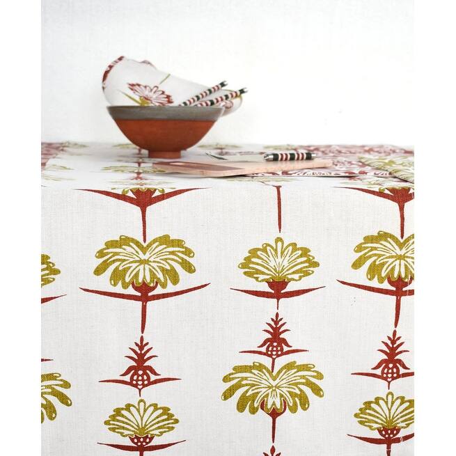 French Home Tropical Garden 59" x 98" Tablecloth - Crimson & Chartreuse