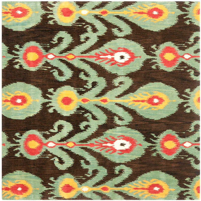 SAFAVIEH Handmade Ikat Helja Modern Wool Rug - 6' Square - Charcoal/Blue