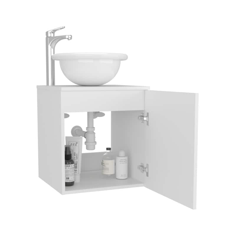 Floating,Wide One-Door Cabinet Vanity,With Wessel Sink And One Shelf, Bathroom Storage,White