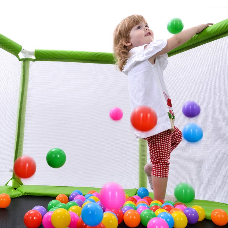 55" Toddlers Trampoline with Safety Enclosure Net and Balls, Indoor Outdoor Mini Trampoline for Kids