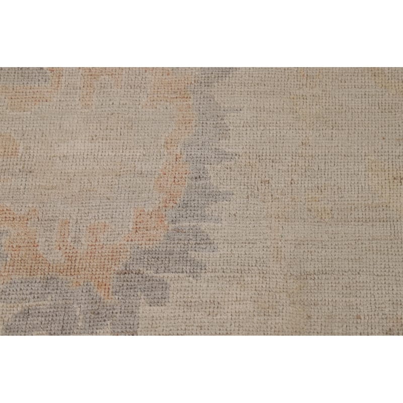 Vegetable Dye Oushak Turkish Area Rug Handmade Beige Wool Carpet - 8'0"x 9'10"