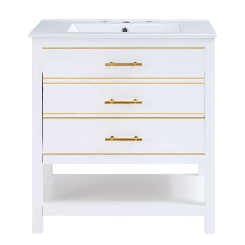 30 inch Freestanding Bathroom Vanity Set with Integrated Ceramic Sink
