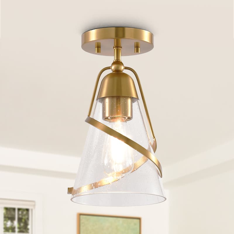 Parrot Uncle 7" Modern Seeded Glass Gold Dimmable Small Semi-Flush Mount Ceiling Light