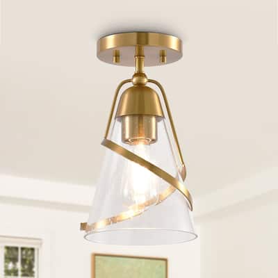 Parrot Uncle 7" Modern Seeded Glass Gold Dimmable Small Semi-Flush Mount Ceiling Light