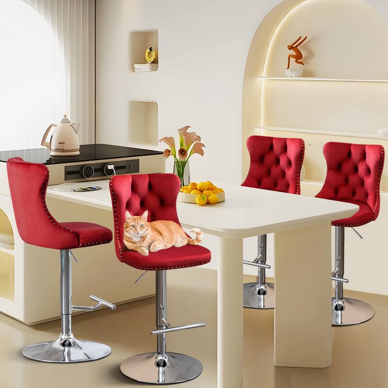 Velvet Adjustable Swivel Counter Height Barstools Set of 6
