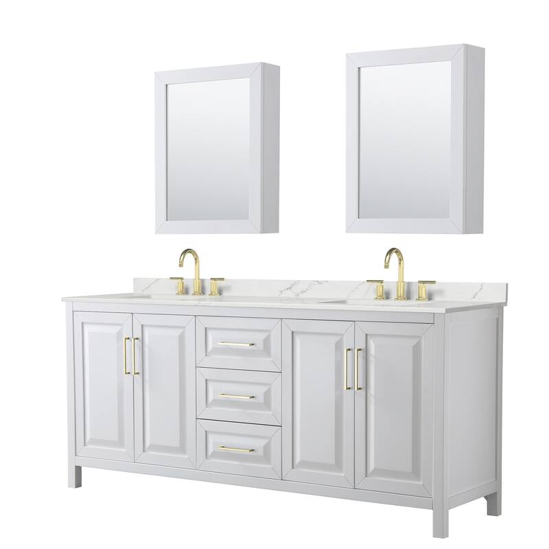 Daria 80-inch Double Vanity, 3 Hole Quartz Top, Med Cabinets