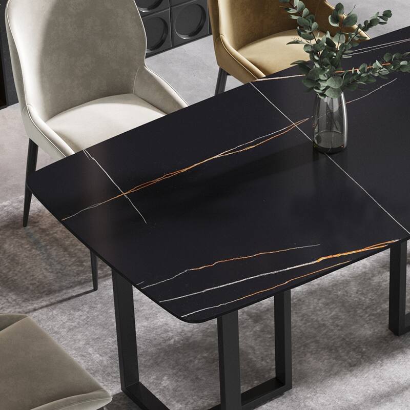 63'' Modern Dining Table，Sintered Stone Tabletop with Black Base