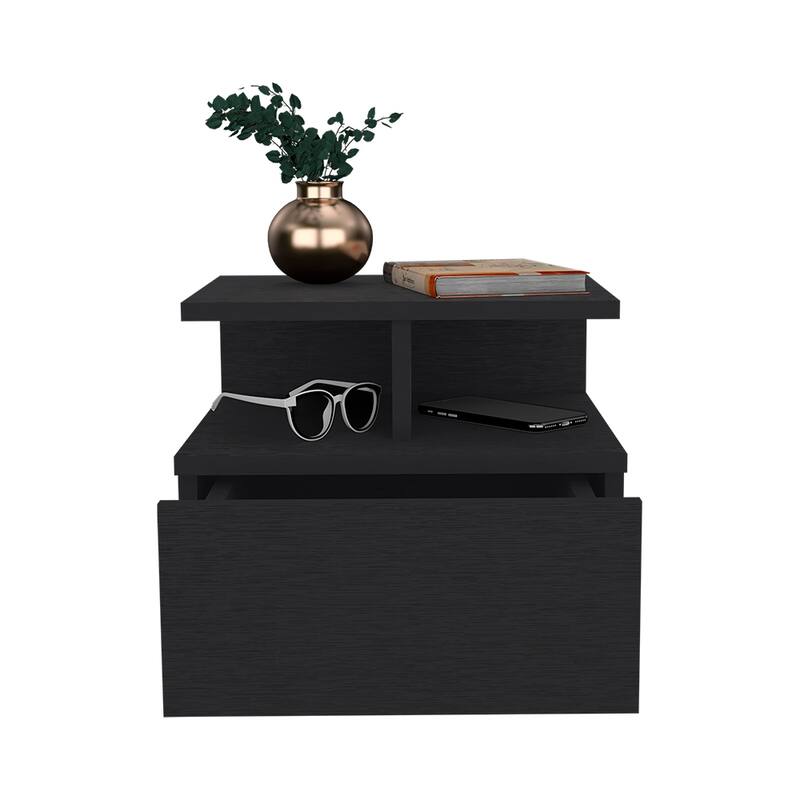 Wall-Mounted Nightstand with Drawer, Black Wengue Finish