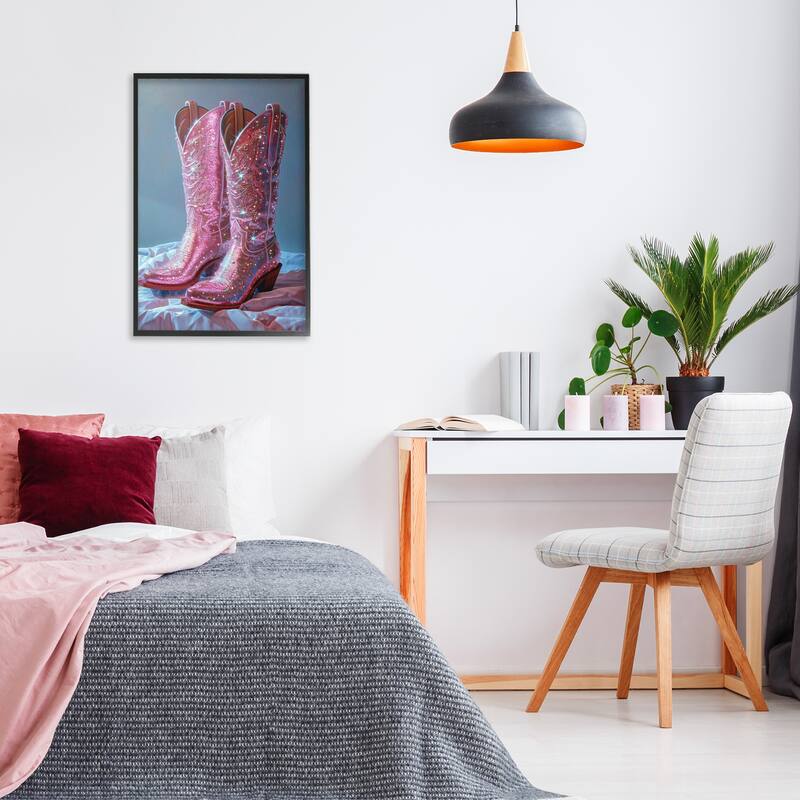 Stupell Dazzling Pink Glam Cowgirl Boots Framed Giclee Art Design By LSR Creative Studio