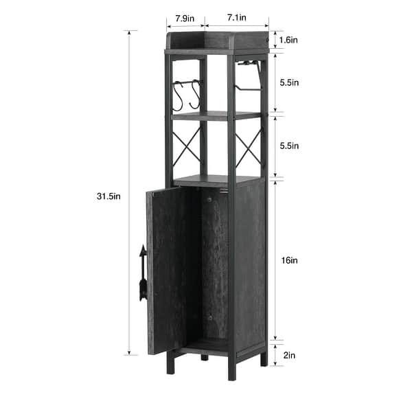 dimension image slide 3 of 4, Slim Bathroom Cabinet Small Bathroom Storage Corner Floor Cabinet with Magnetic Doors and Shelves Toilet Paper Holder