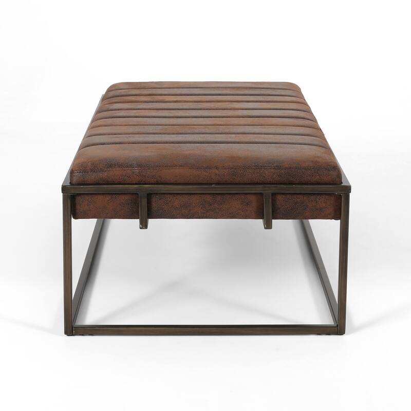 Upholstered Metal Ottoman Bench, Brown
