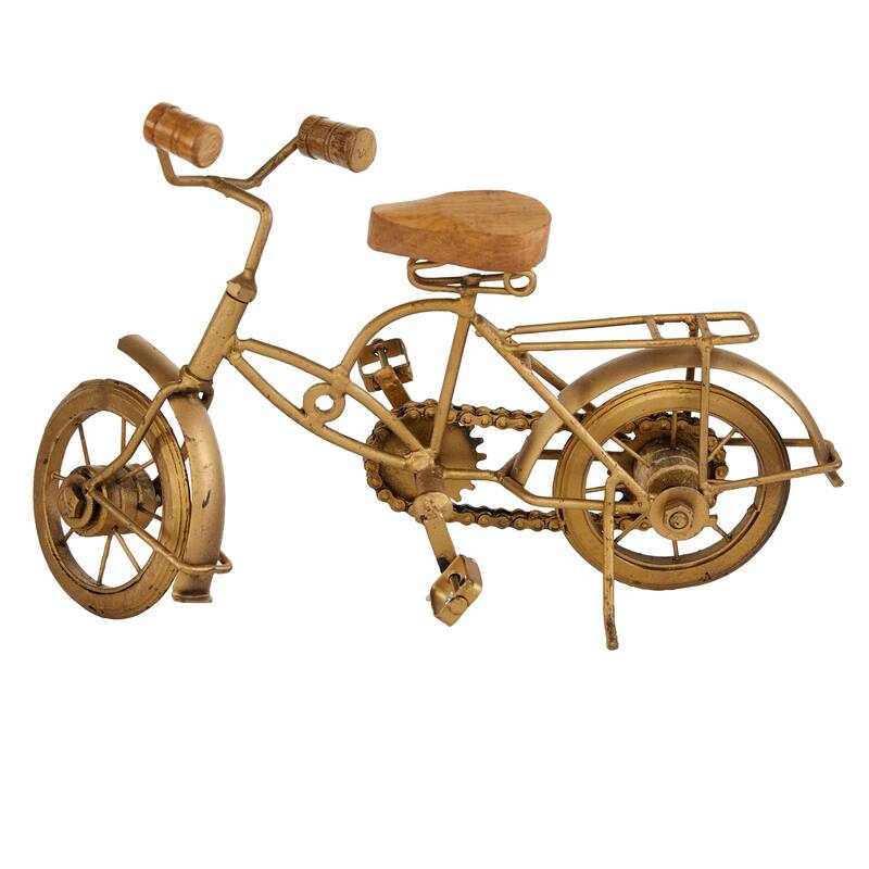 Metal Bike Decorative Sculpture with Wood Accents - Gold - Roche River Decor