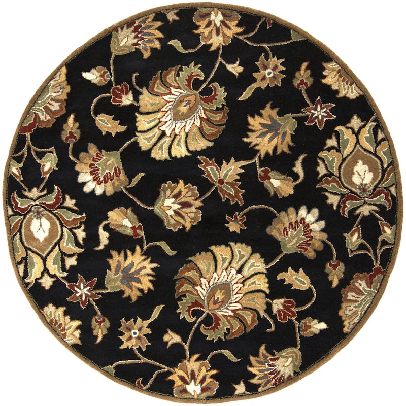 Livabliss Caesar Handmade Floral Wool Area Rug - 6' x 6' Round - Black