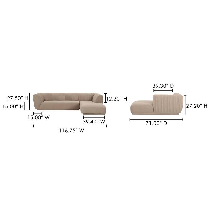 NADAAL STUDIOS Iona, Left Hand Facing Upholstered Sectional, Brown - 116.75 X 71 X 27.5