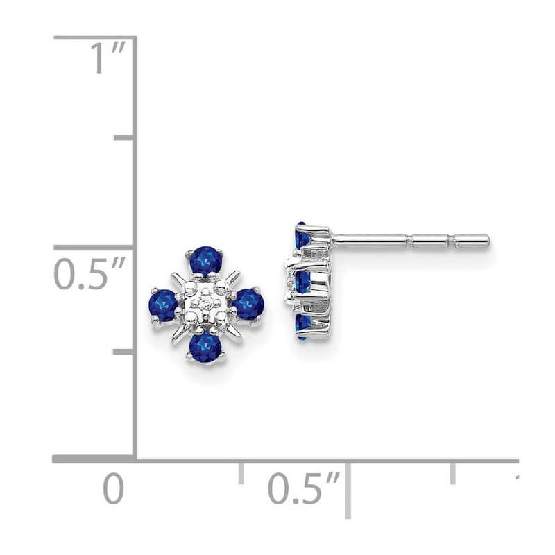 Curata 14k White Gold Blue Sapphire and Diamond Post Earrings - 7x7mm Wide