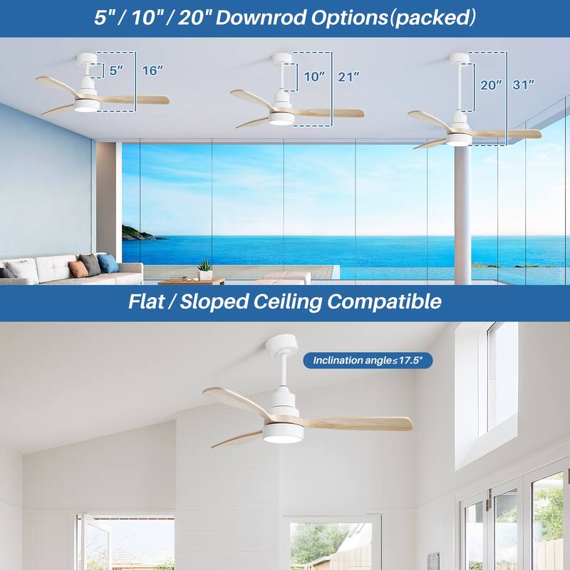 48 Inch Smart Wood Ceiling Fan with Light and Remote/App Control, Integrated LED Included