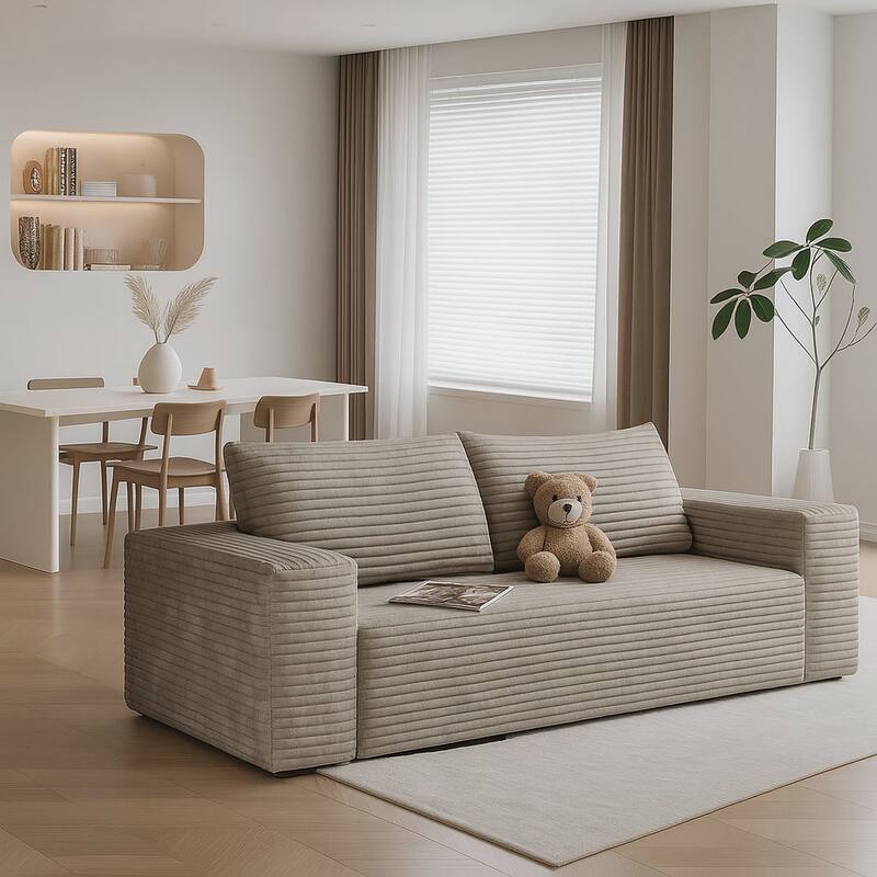 Modern Corduroy Fabric Upholstered Frameless Sofa Couch, For Apartment Living Room Den Entertainment Room - Camel - 63.04" Wide
