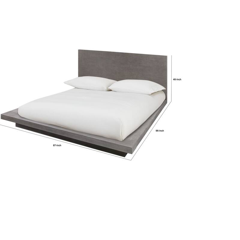Nels California King Platform Bed, Light Gray Wood, Platform Plinth Base