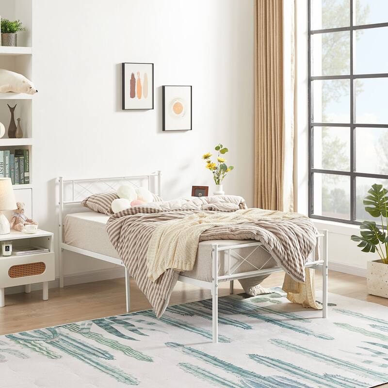 Javlergo 2-Pack White Twin Size Kids Bed Frame Set with Headboard Footboard Underbed Storage Noise-Free for Children's Room