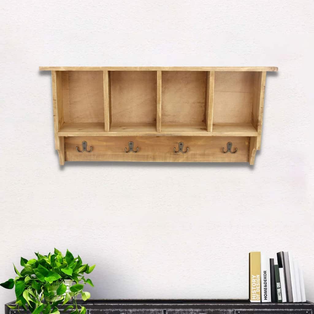 Wooden Wall Hanging Organizer with Double Prong Hangers - 29.5" - Brown