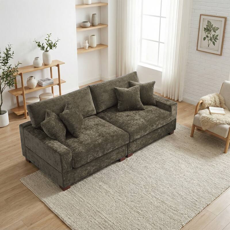 Oversized Chenille Modular Sectional Sofa With Deep Seat