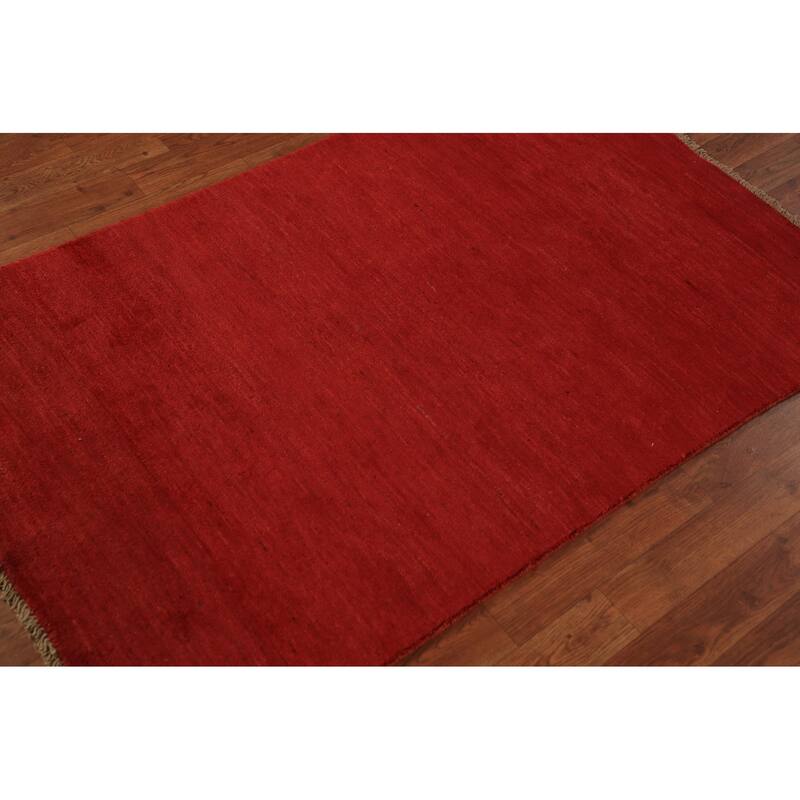 Red Gabbeh Modern Rug Handmade Wool Carpet - 3'0" x 4'10"