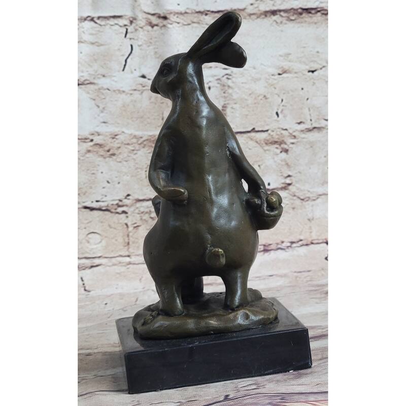 Easter Bunnies Imitative Rabbits Bunny Imitative Rabbit Holding Basket Of Eggs Bronze Sculpture Art