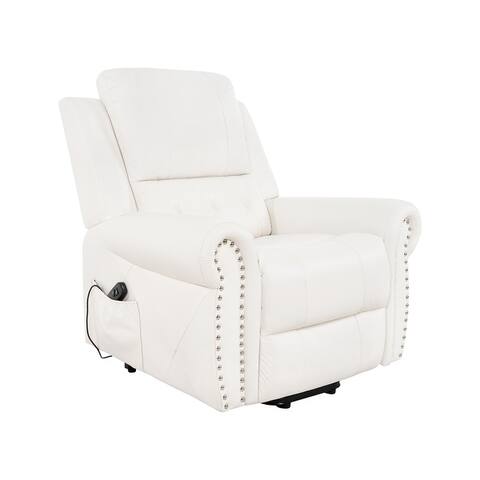 Tatiana Oversized Air Leather Power Lift Recliner Chair with Footrest. Reclining Chair with Remote Control, Premium Studded