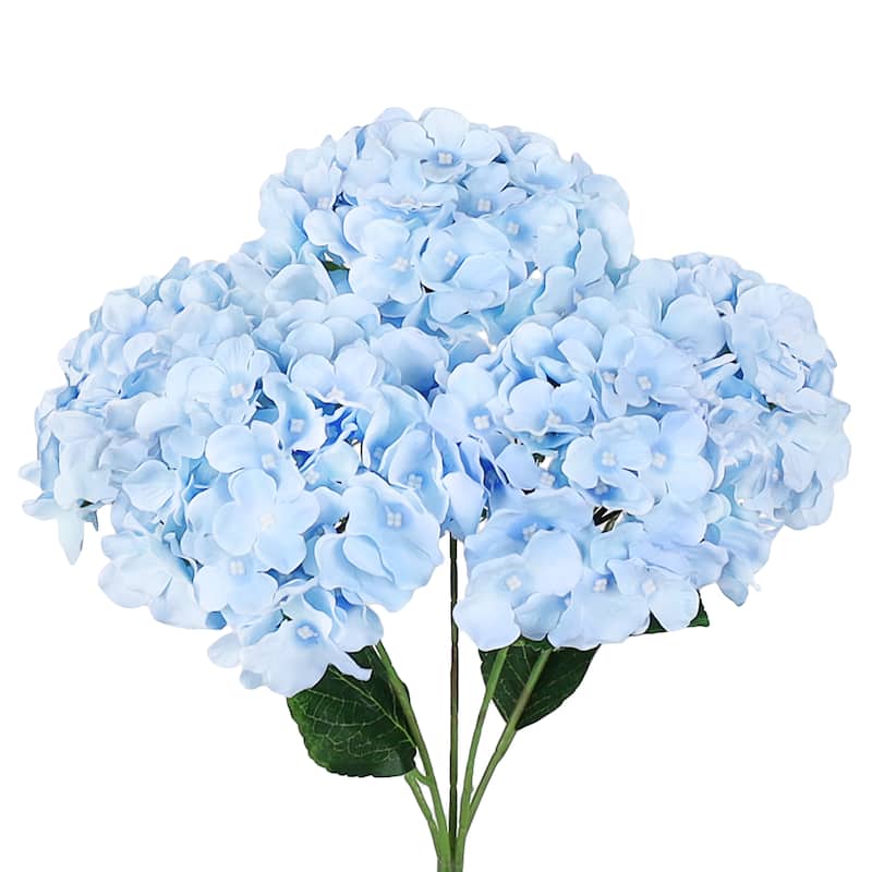 Set of 2 Deluxe Blue Artificial Hydrangea Flower Stem Bush Bouquet 19in - 19" L x 11" W x 11" DP - 19" L x 11" W x 11" DP