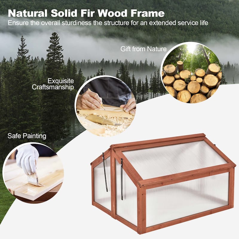 Costway Double Box Garden Wooden Green House Cold Frame Raised Plants