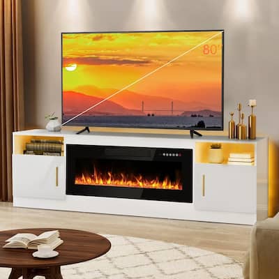 Bossin 70" Fireplace TV Stand with 36" Electric Fireplace, TV Stand for TVs Up to 80", 16 Colors LED Lights/Entertainment Center
