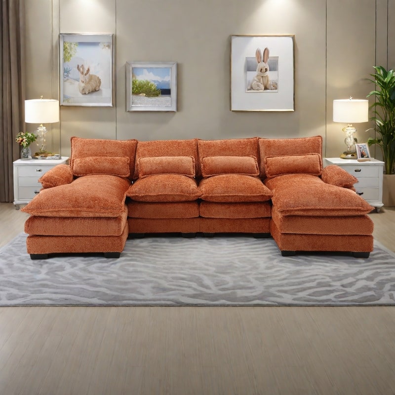 110.63" Boucle U-Shape Sectional Sofa with Reversible Design and High-Density Foam Cushions