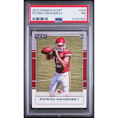 Patrick Mahomes 2017 Panini Playoff Football Rookie Card #204 Graded PSA 7 - 8' x 11'