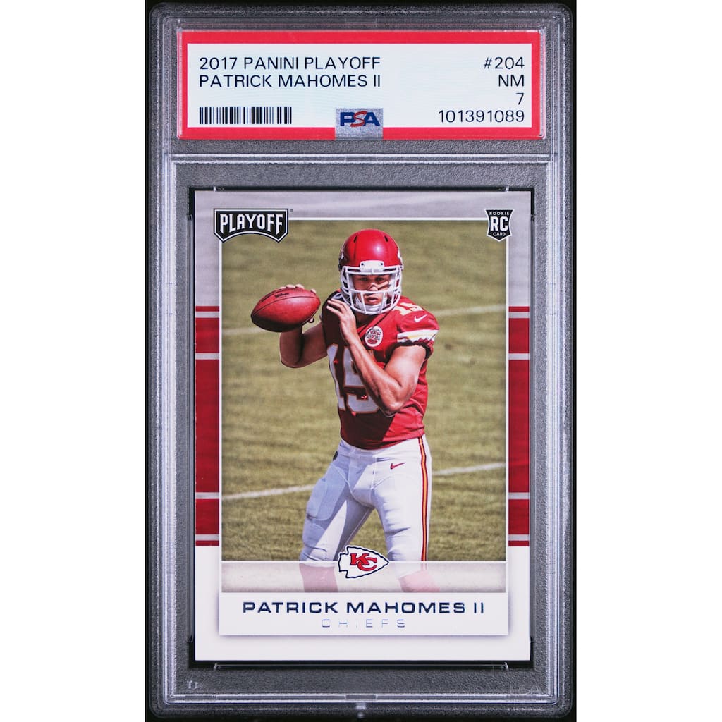 Patrick Mahomes 2017 Panini Playoff Football Rookie Card #204 Graded PSA 7 - 8' x 11'