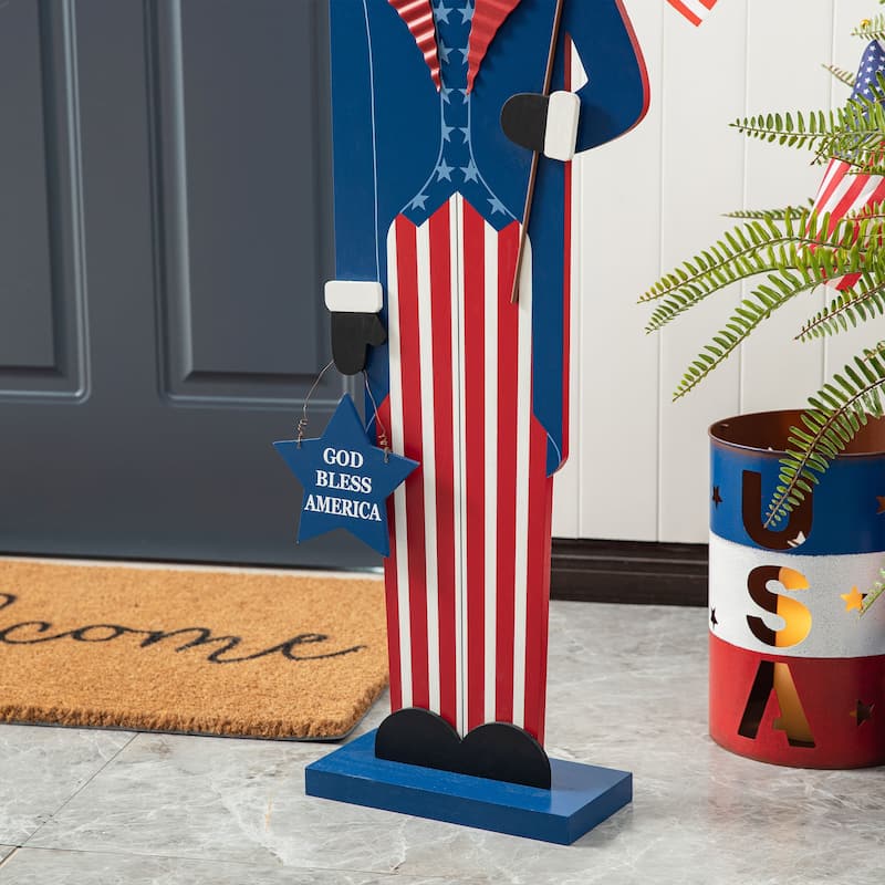 Glitzhome Americana Happy Patriotic's Day Wooden Uncle Sam Porch Decor