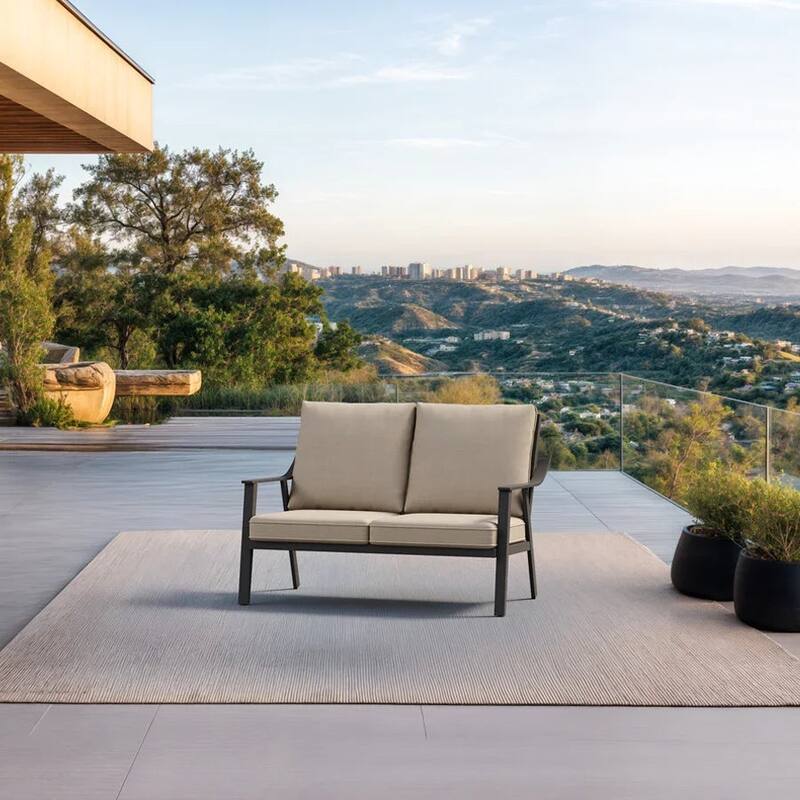 PURPLE LEAF Lorri Khaki Cushions Heavy-Duty Metal Frame Rattan Backrest for Patio Garden Patio Conversation Set Couch - Table (1-Piece)