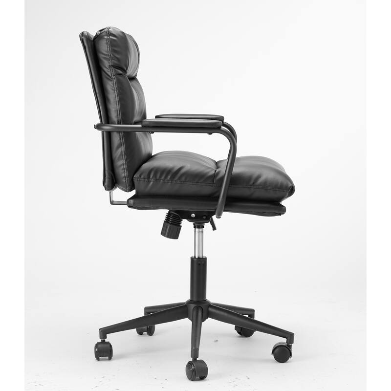 Black Mid Back Leather Office Chair with Arms and Wheels for Home Office